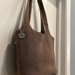 The Sak Crotchet Shoulder Bag and matching makeup bag- Taupe/Brown